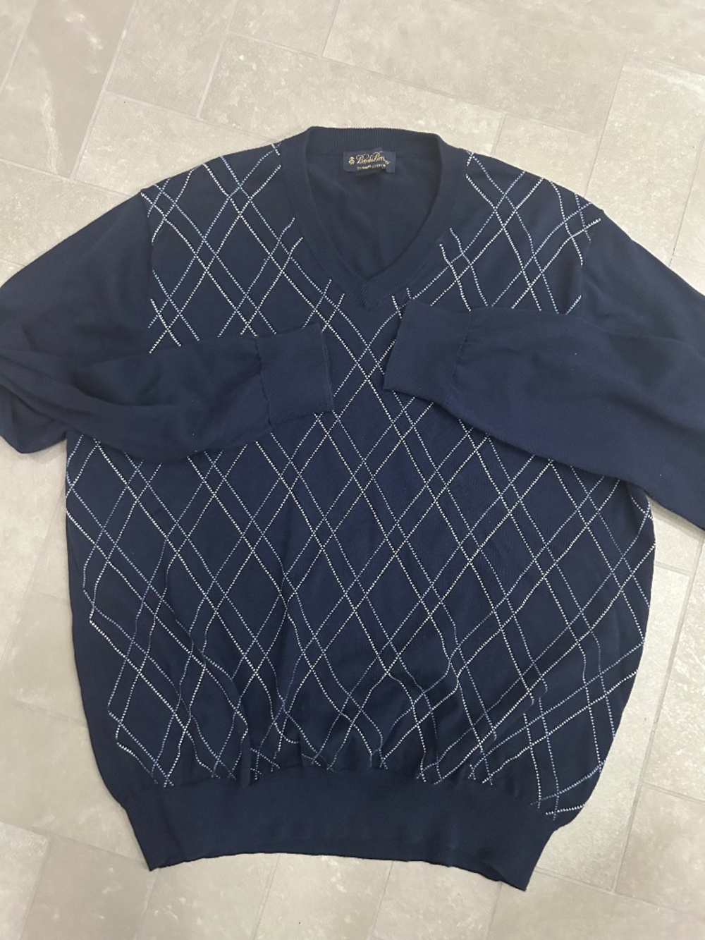 Brooks Brothers XL Men navy EUC v-neck long slv supima cotton pullover classic